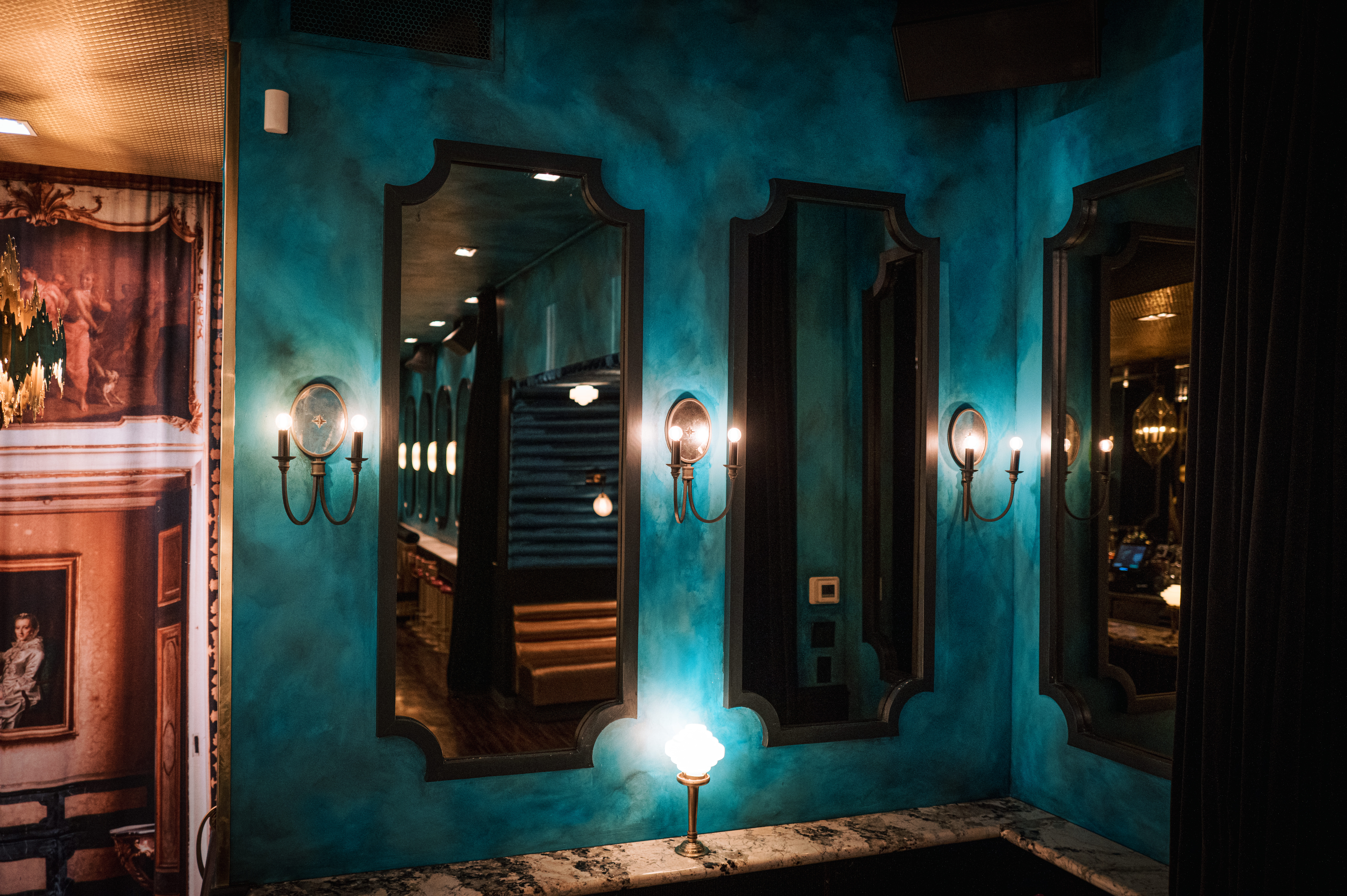 a close up of a blue door