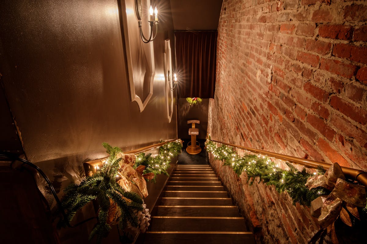 a room with a brick wall