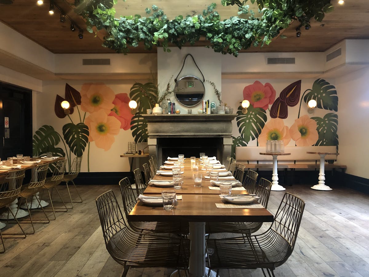 a close up of a big dining table