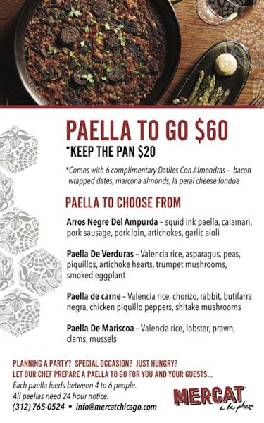 Paella to Go from Mercat Mercat a la Planxa Chicago Tapas