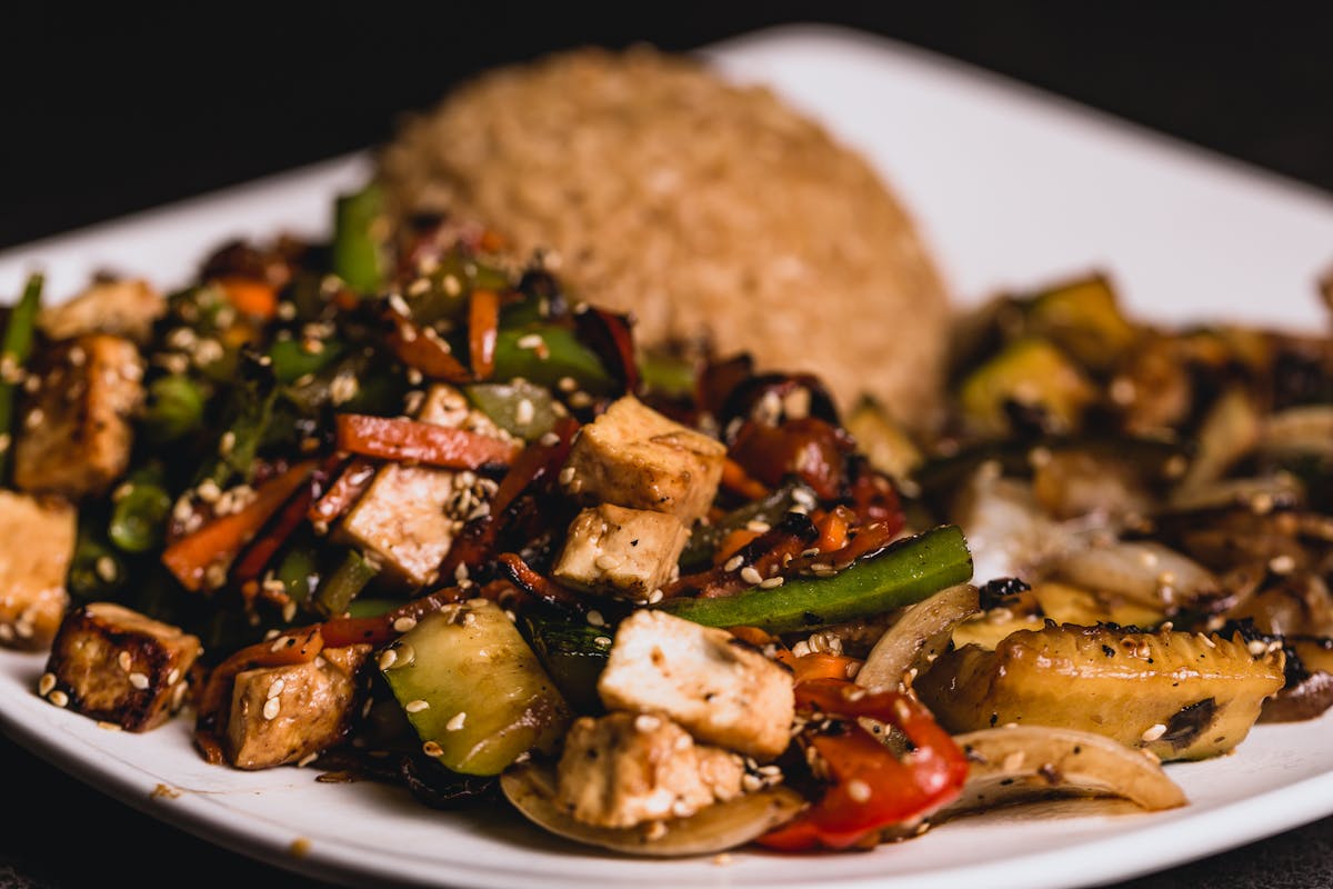 a plate of food with broccoli