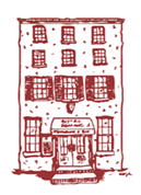 A red line drawing of a building

Description automatically generated