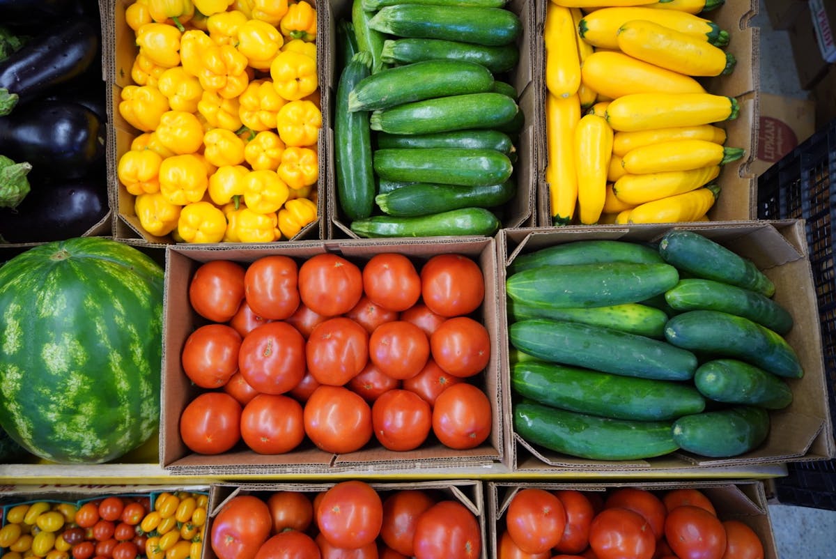 a box filled with different types of fruit
