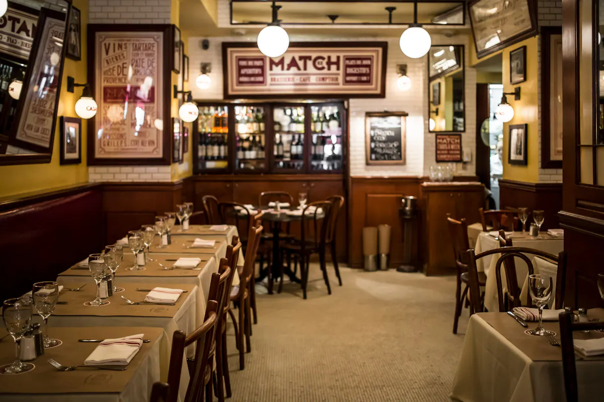 a dining room table in front of a store