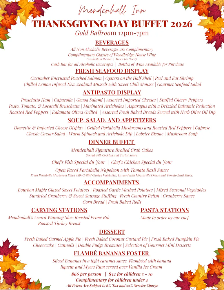 a menu with red and orange leaves