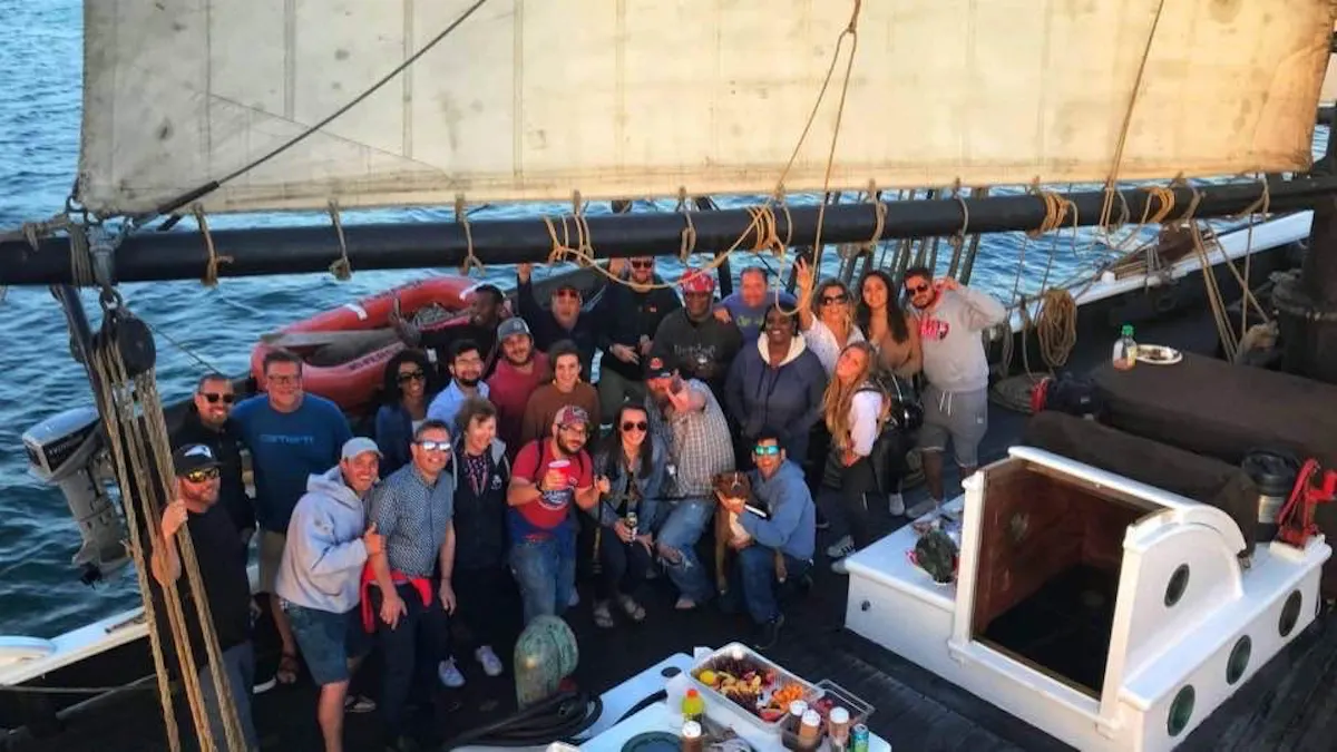 a group of people on a boat