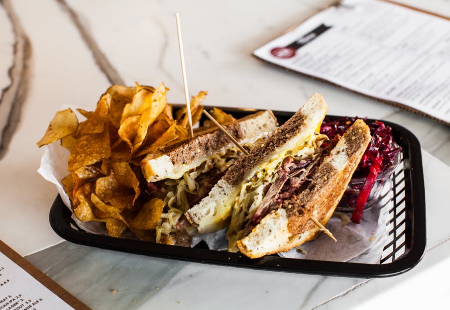 a sandwich cut in half on a plate