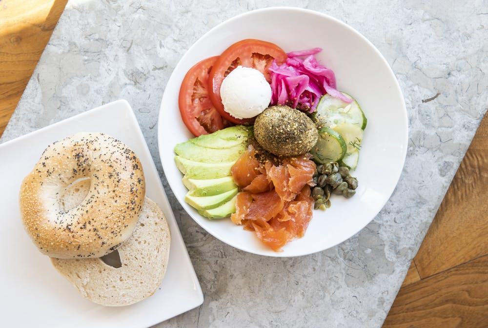 a box filled with different types of food on a plate