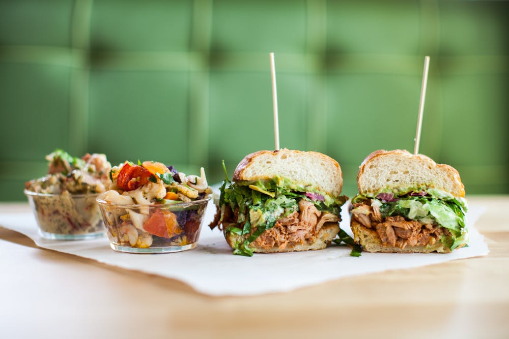 a close up of a sandwich on a plate