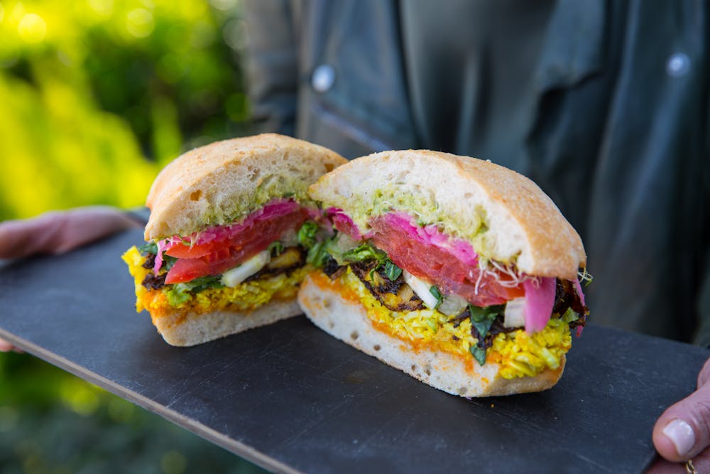 a sandwich cut in half