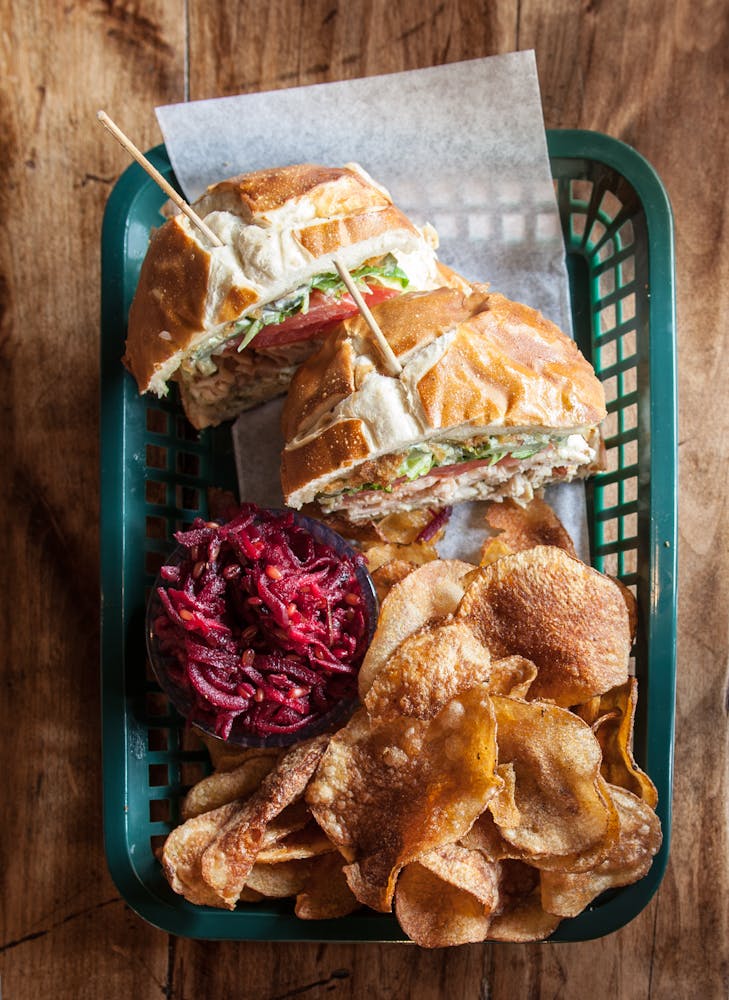 a tray of food on a table