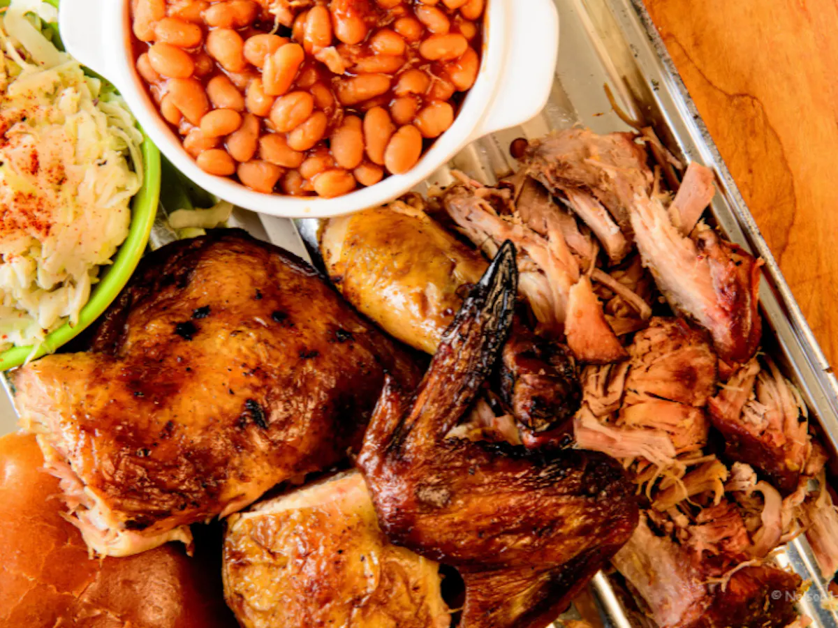 a dish is filled with food
