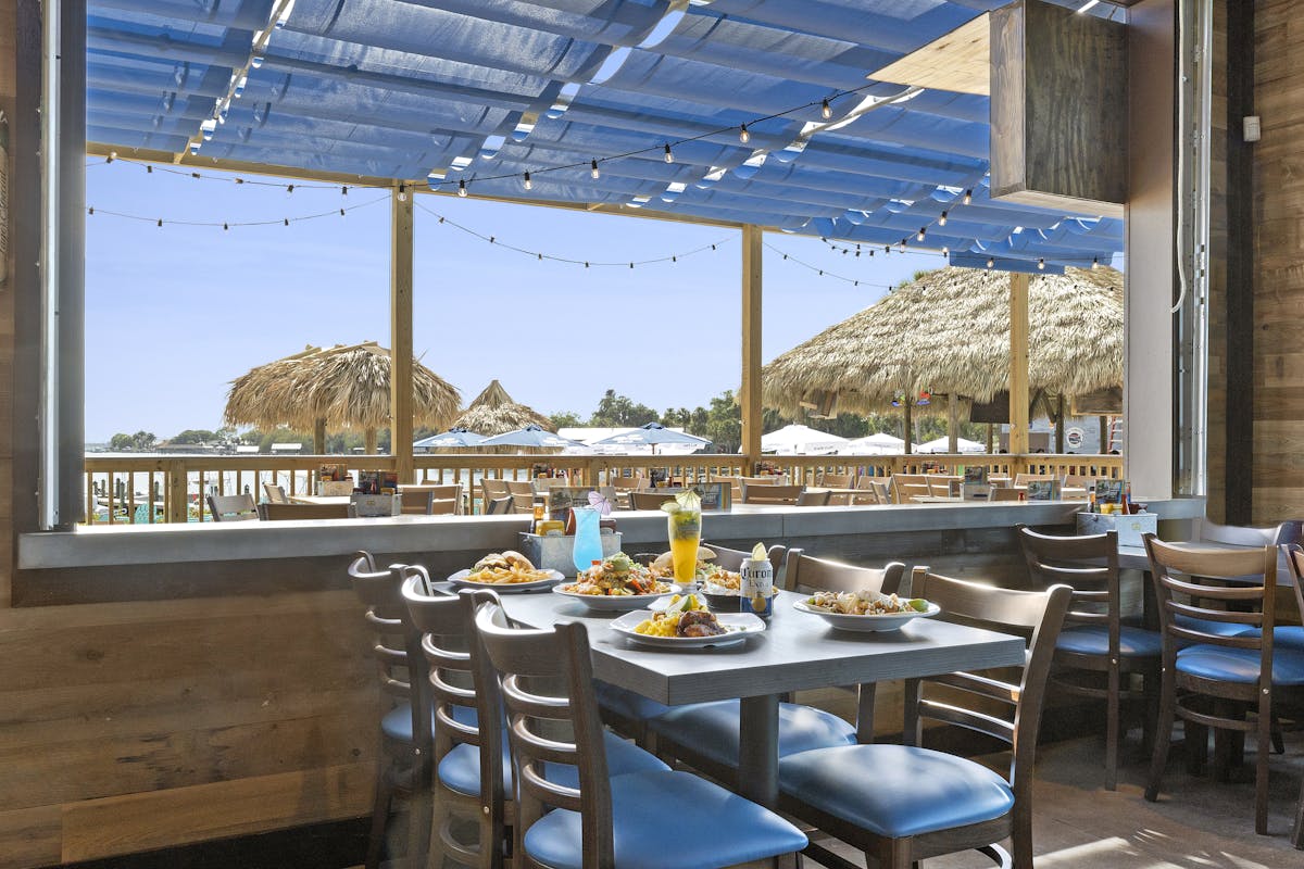 a table on a covered patio