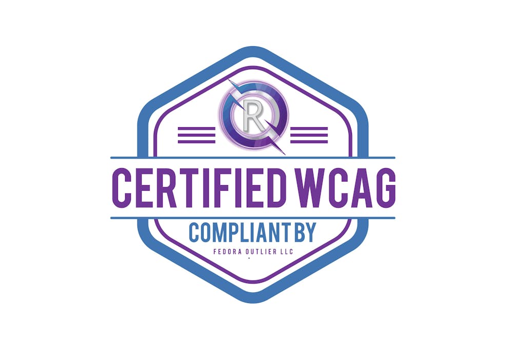 A badge that reads certified WCAG compliant by Fedora Outlier LLC