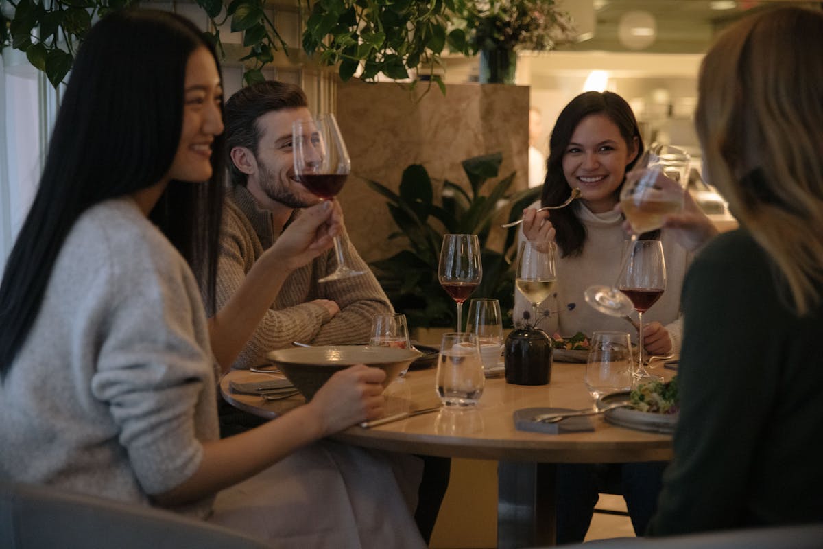 Group of friends dining in a restaurant