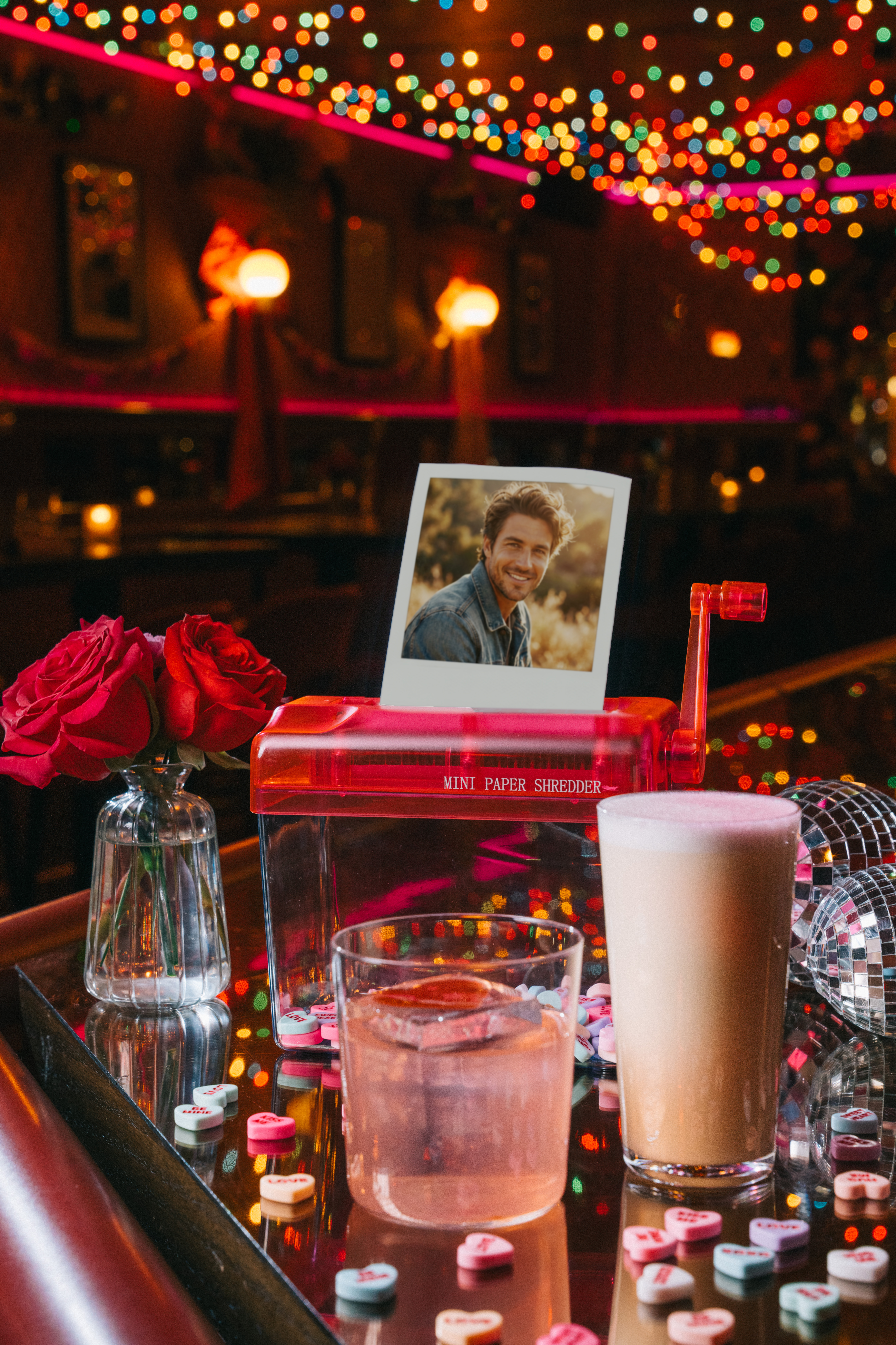 cocktails with a photo in a shredder for a theme
