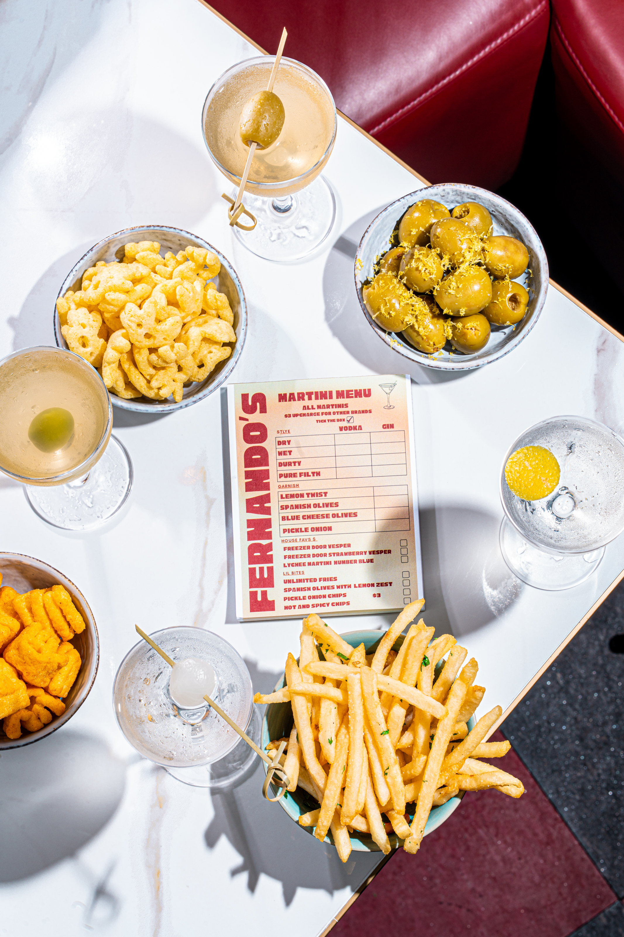 a table with food and drinks