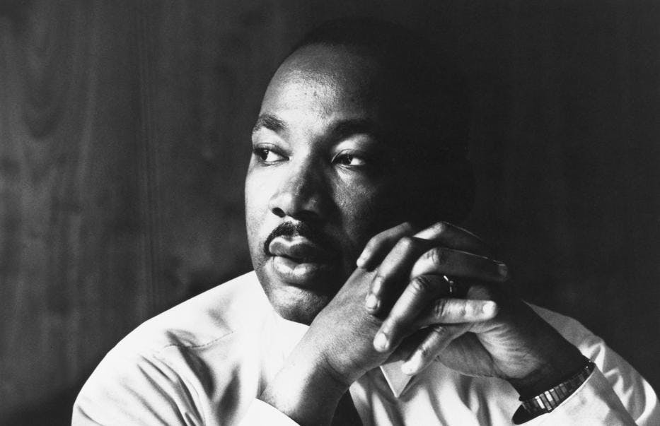 Martin Luther King, Jr. talking on a cell phone