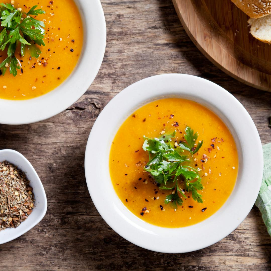 a bowl of soup on a table