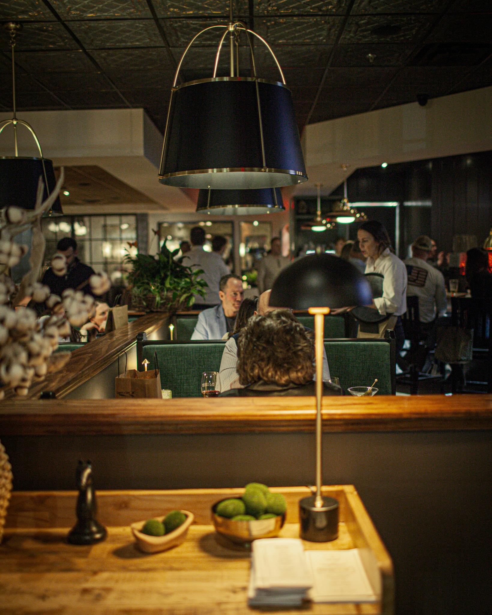 a vibrant dine-in restaurant with dark decoration