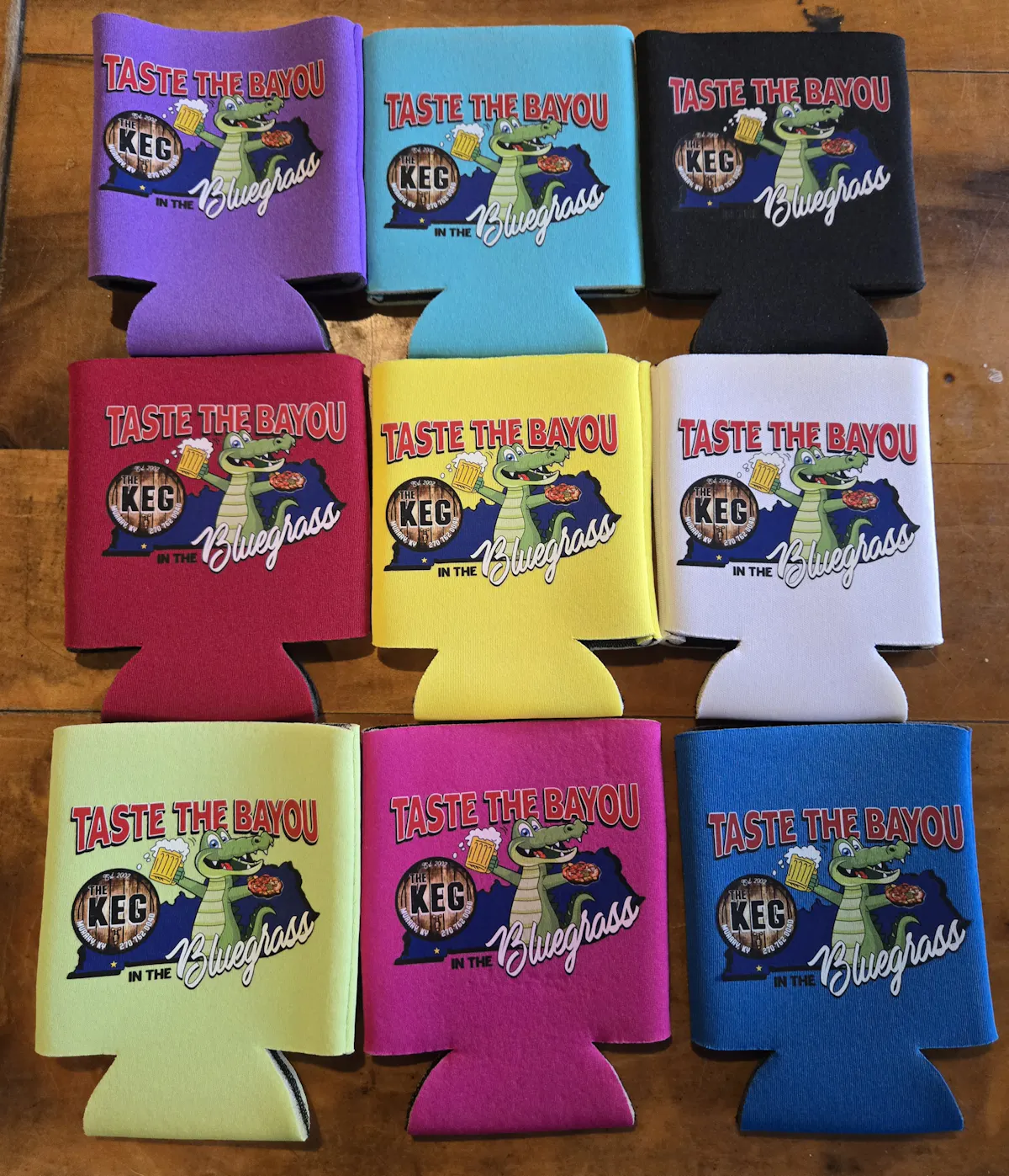 a group of colorful beverage holders