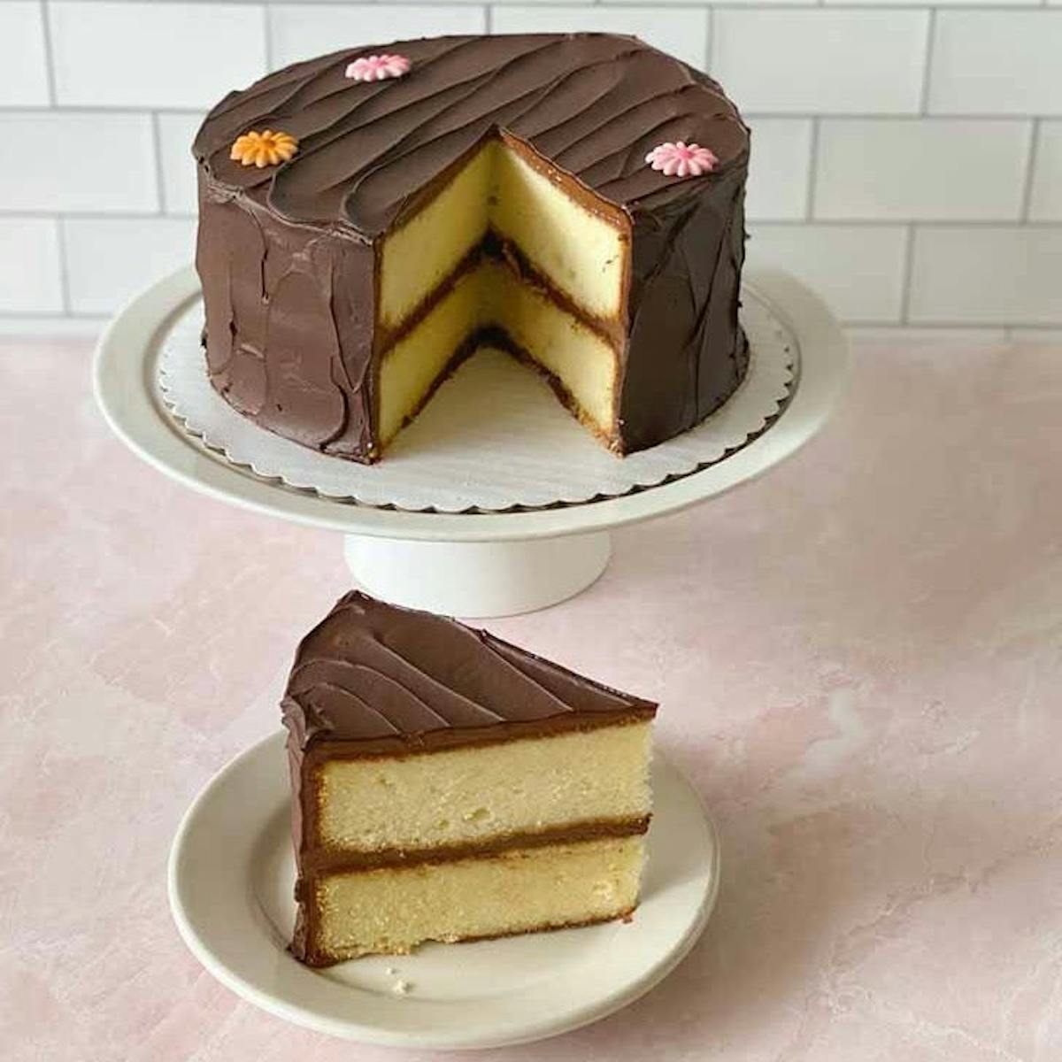 a piece of chocolate cake on a plate