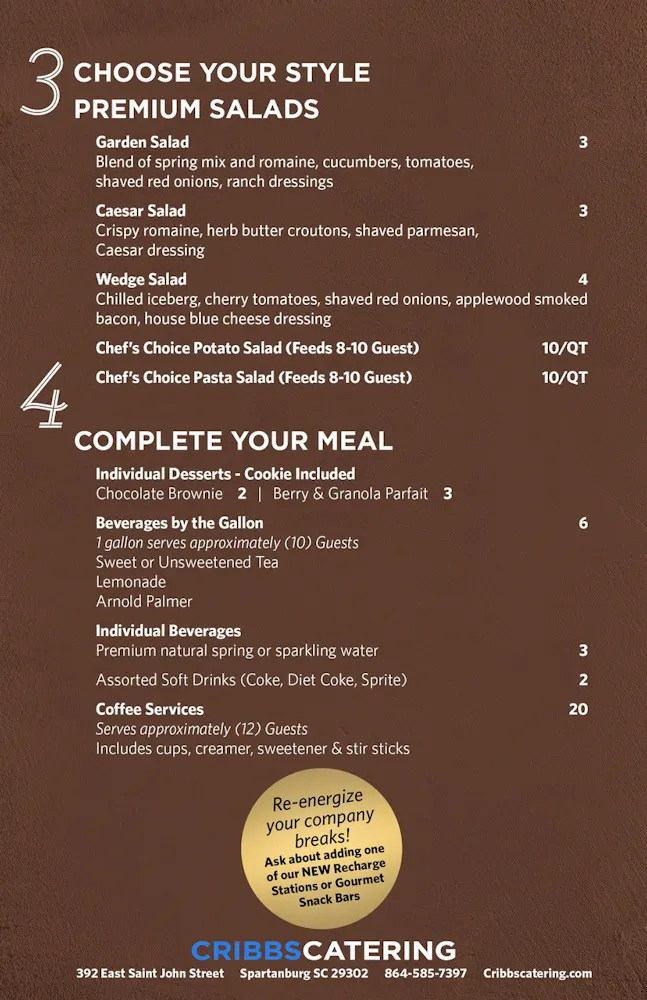 Crib Break Menu Menus | Cribbs Catering