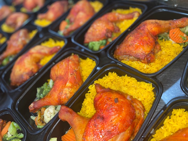 a close up of a plastic container filled with food