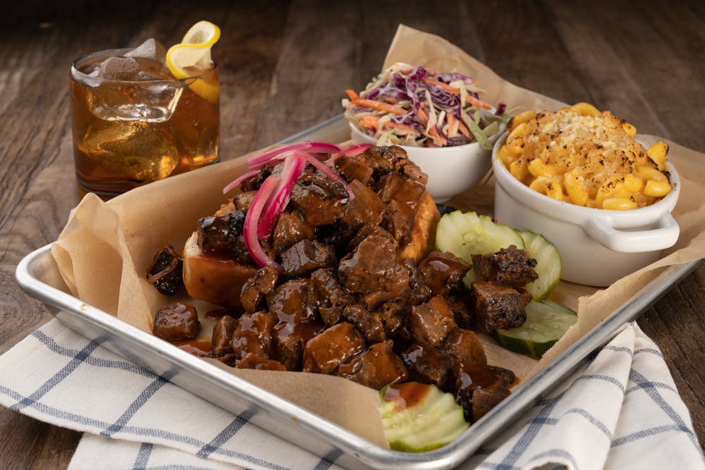 a box filled with different types of food on a table