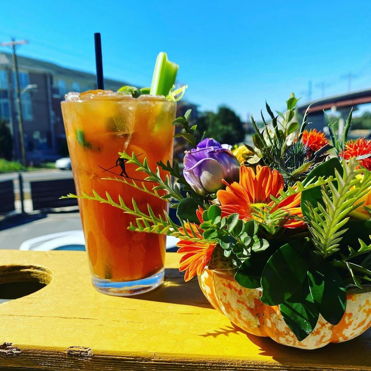 bloody mary with fall decor