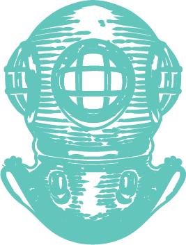 a blue and black drawing of a diving mask
