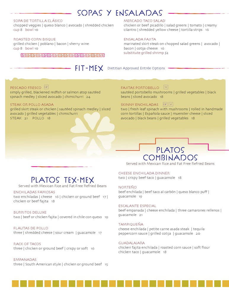 ToGo Menu Escalante's Fine TexMex & Tequila