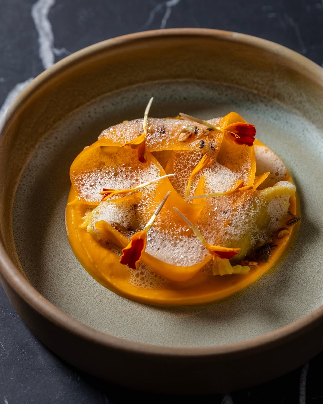 a plate of food with flowers on it