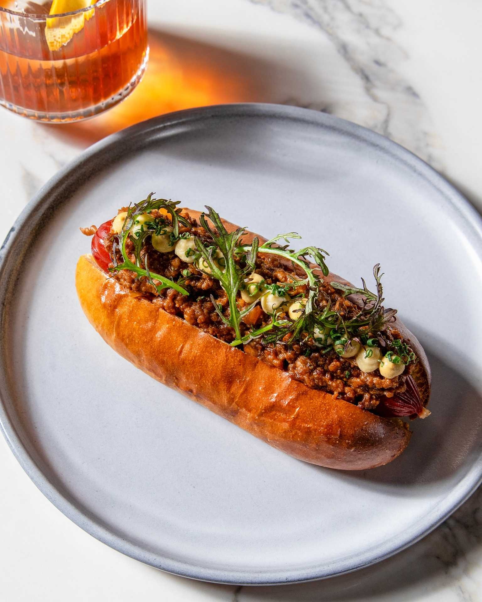 a hot dog on a plate