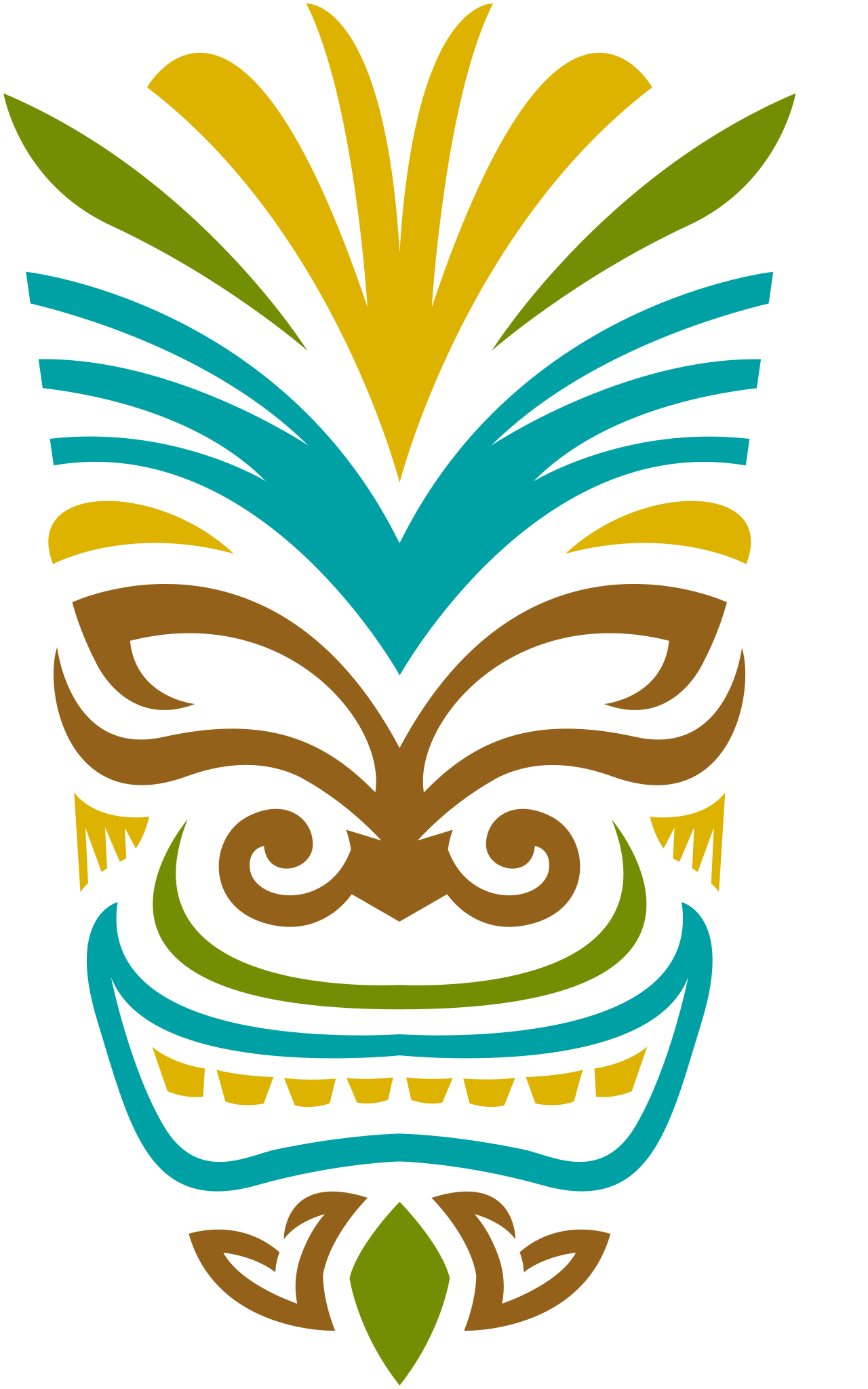 a colorful tribal mask on a black background
