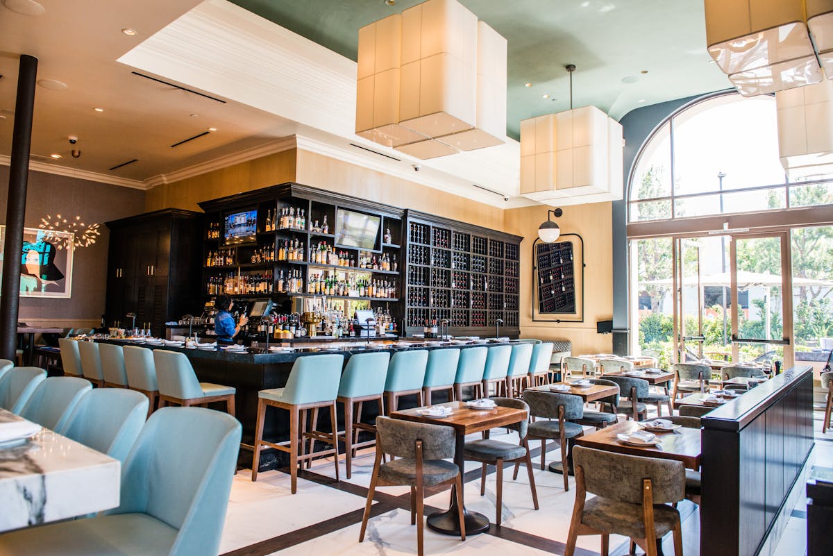 a dining room near a bar stand