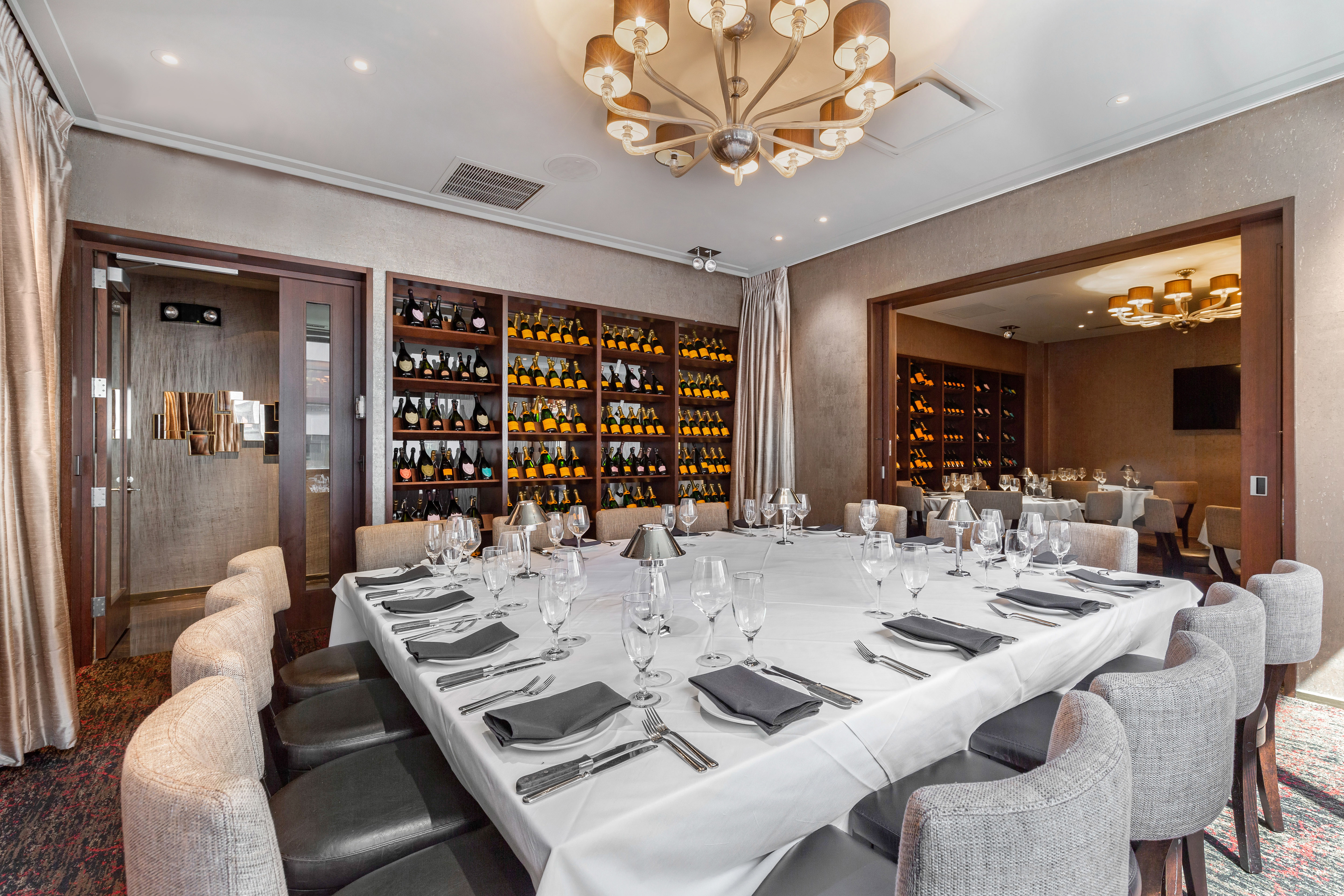 a large table set for a dinner party