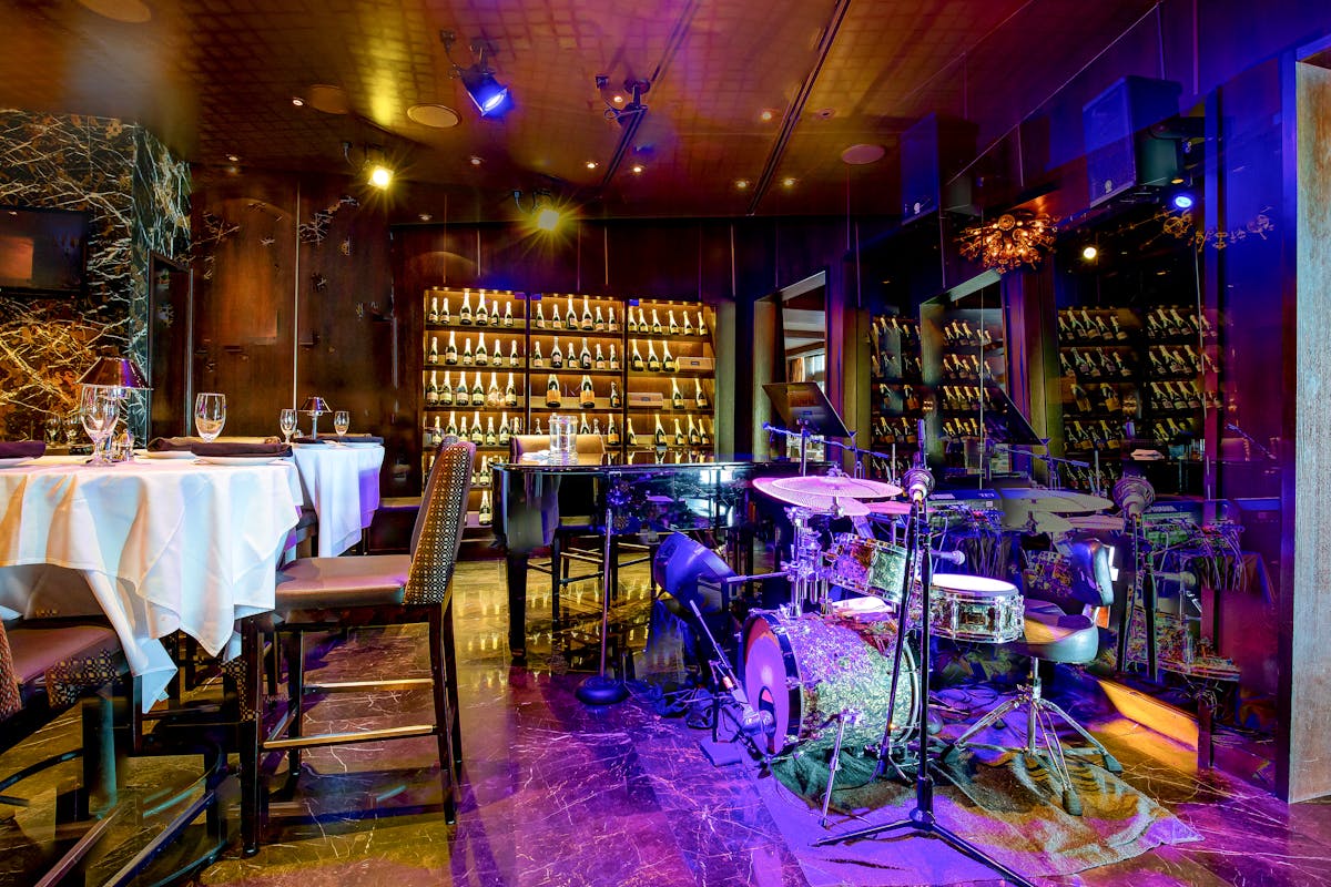 a dining room near a bar