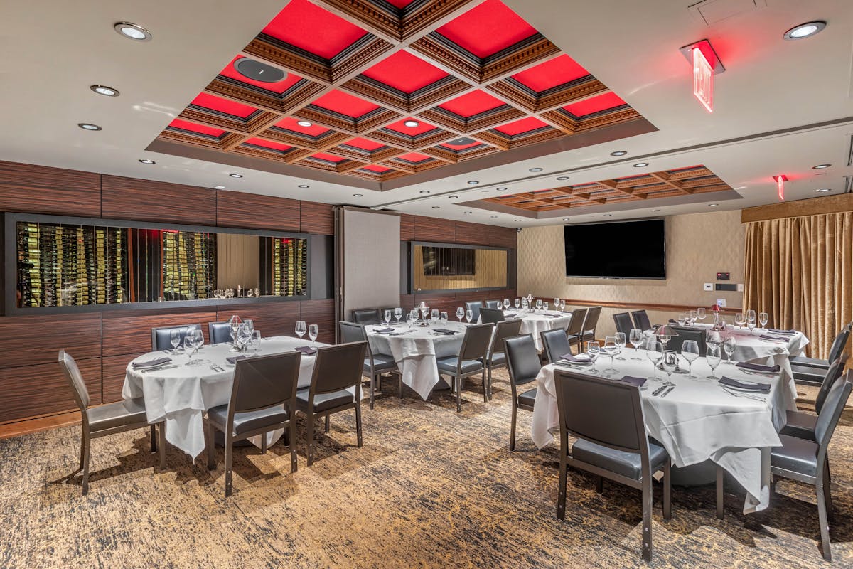 a dining room with a wine cellar