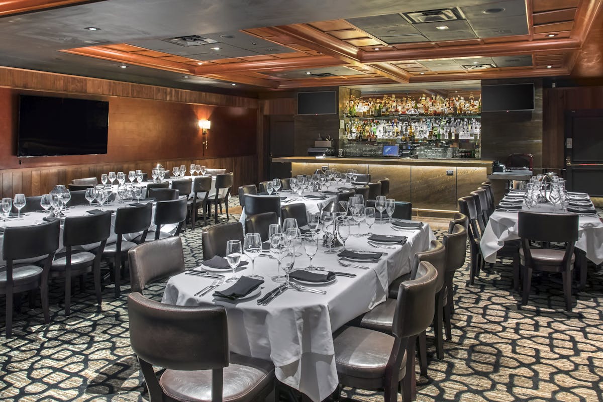 a dining room with wine cellar