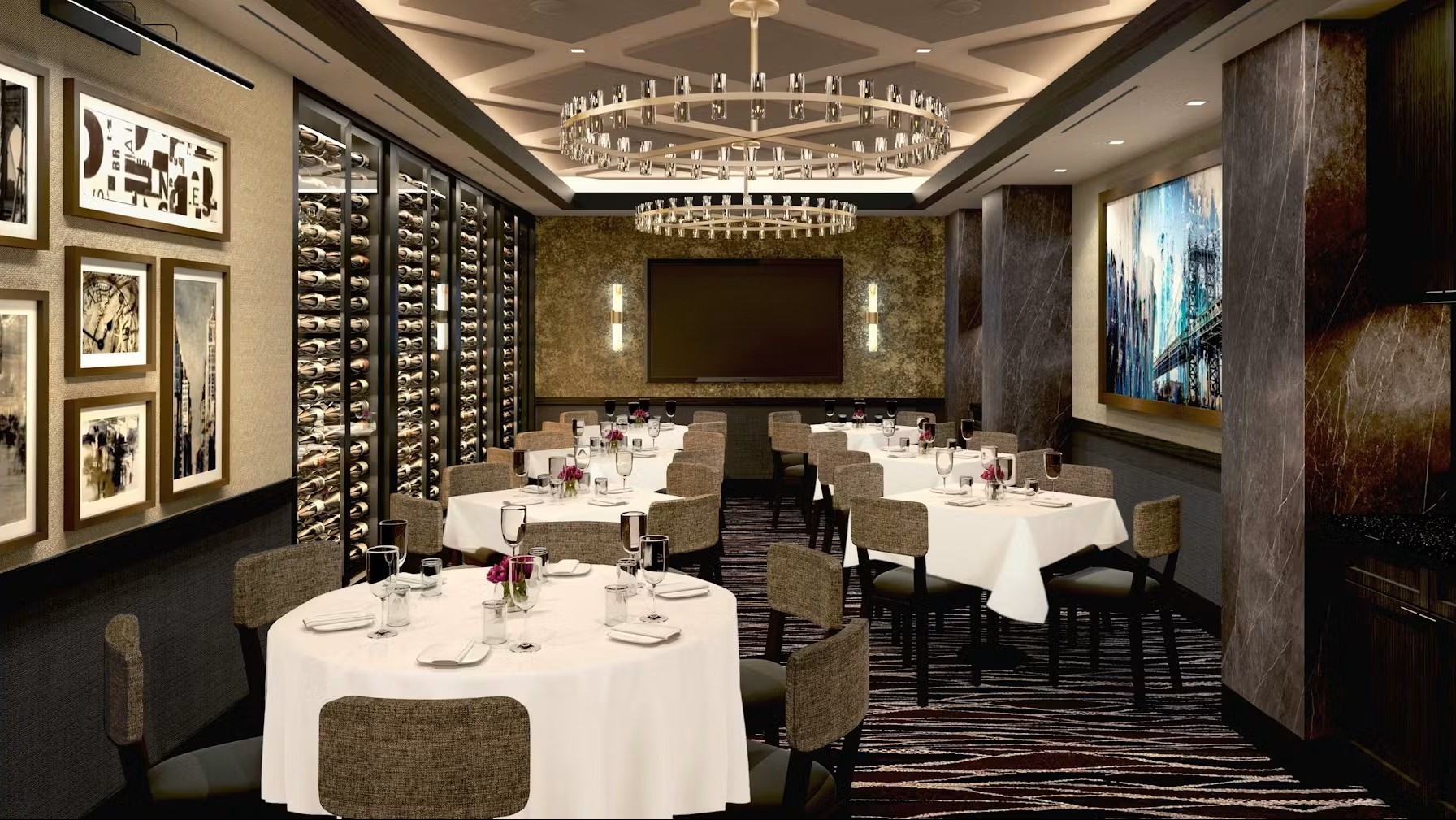 a large room with a sink and a mirror