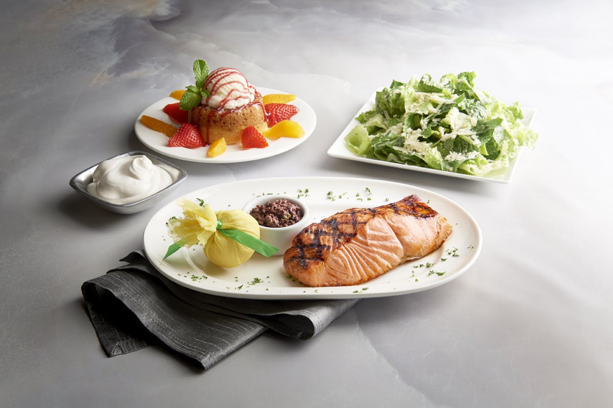 Mastro's Salmon. Caesar Salad, and Butter Cake
