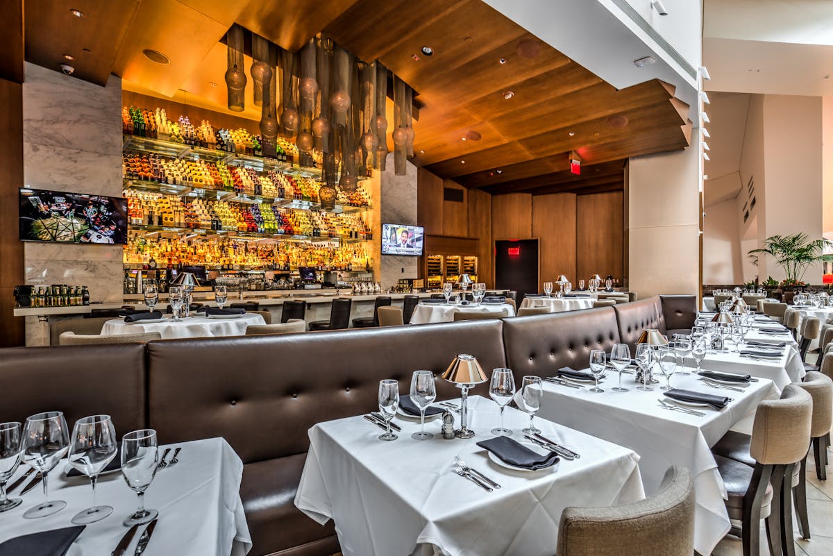 a dining room near a bar