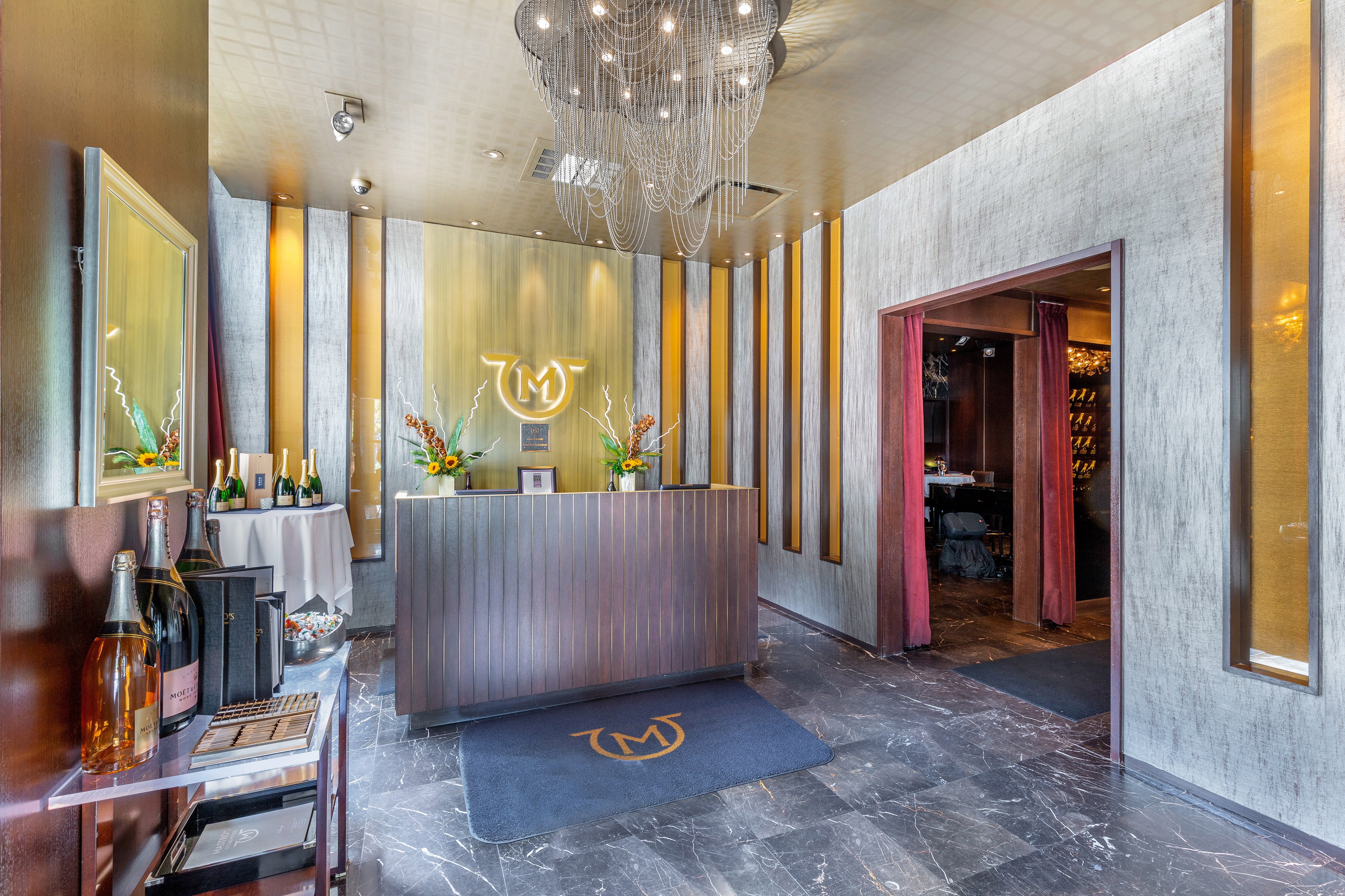 a reception desk in a hotel