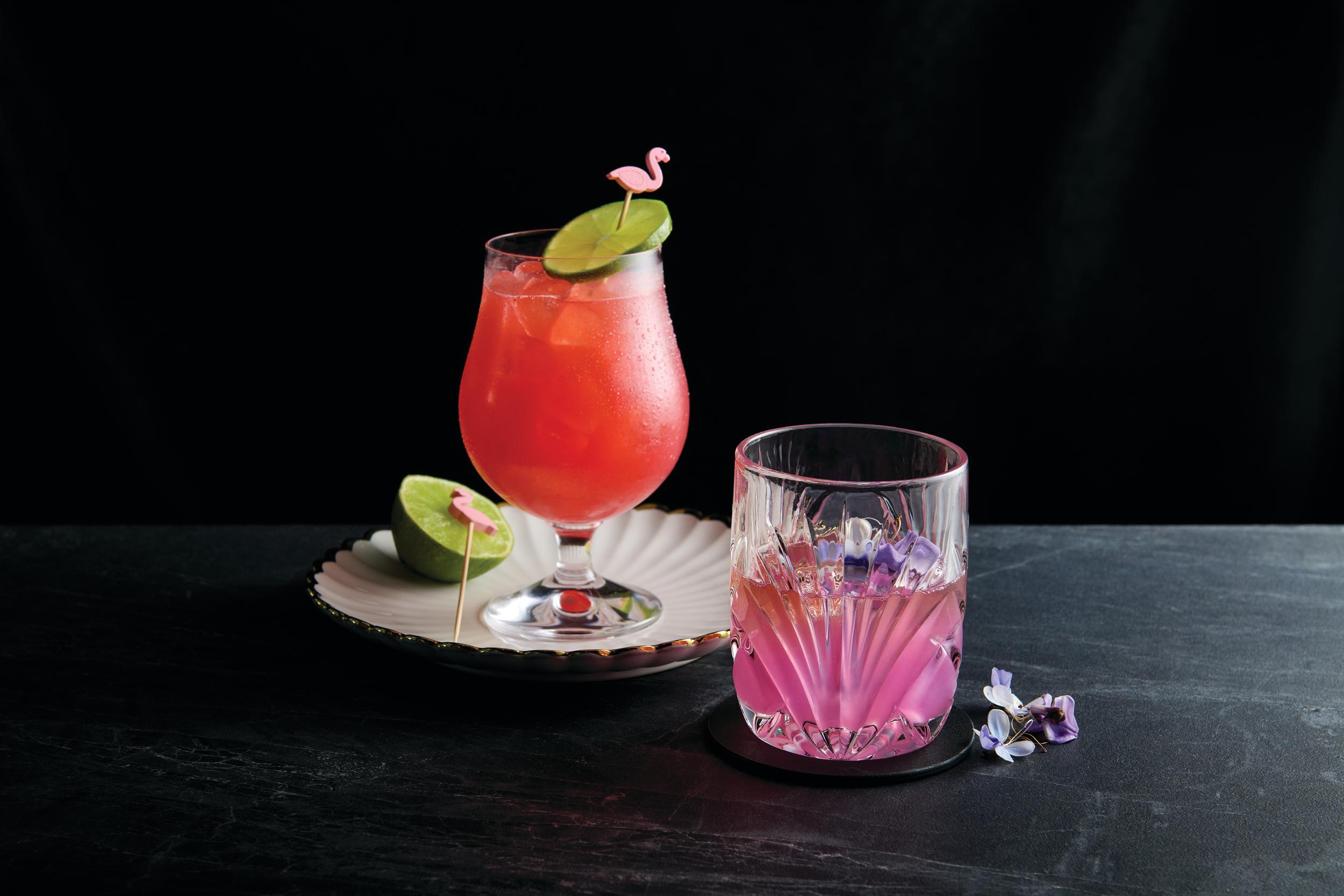 Tipsy Flamingo and Purple Mist Cocktails