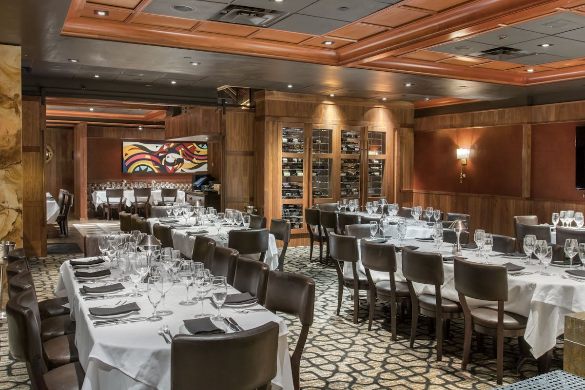 a dining room with a wine cellar