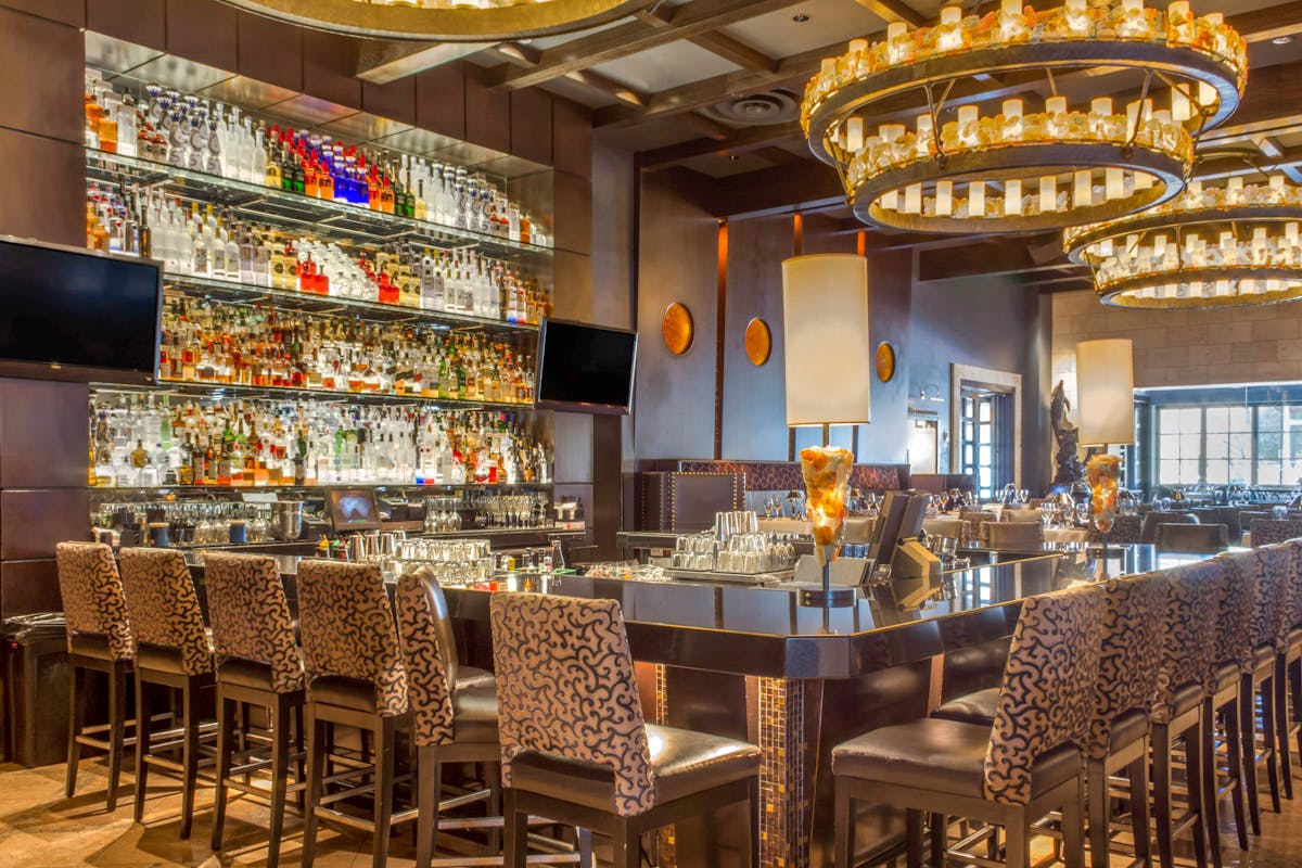 a dining room with a wine cellar