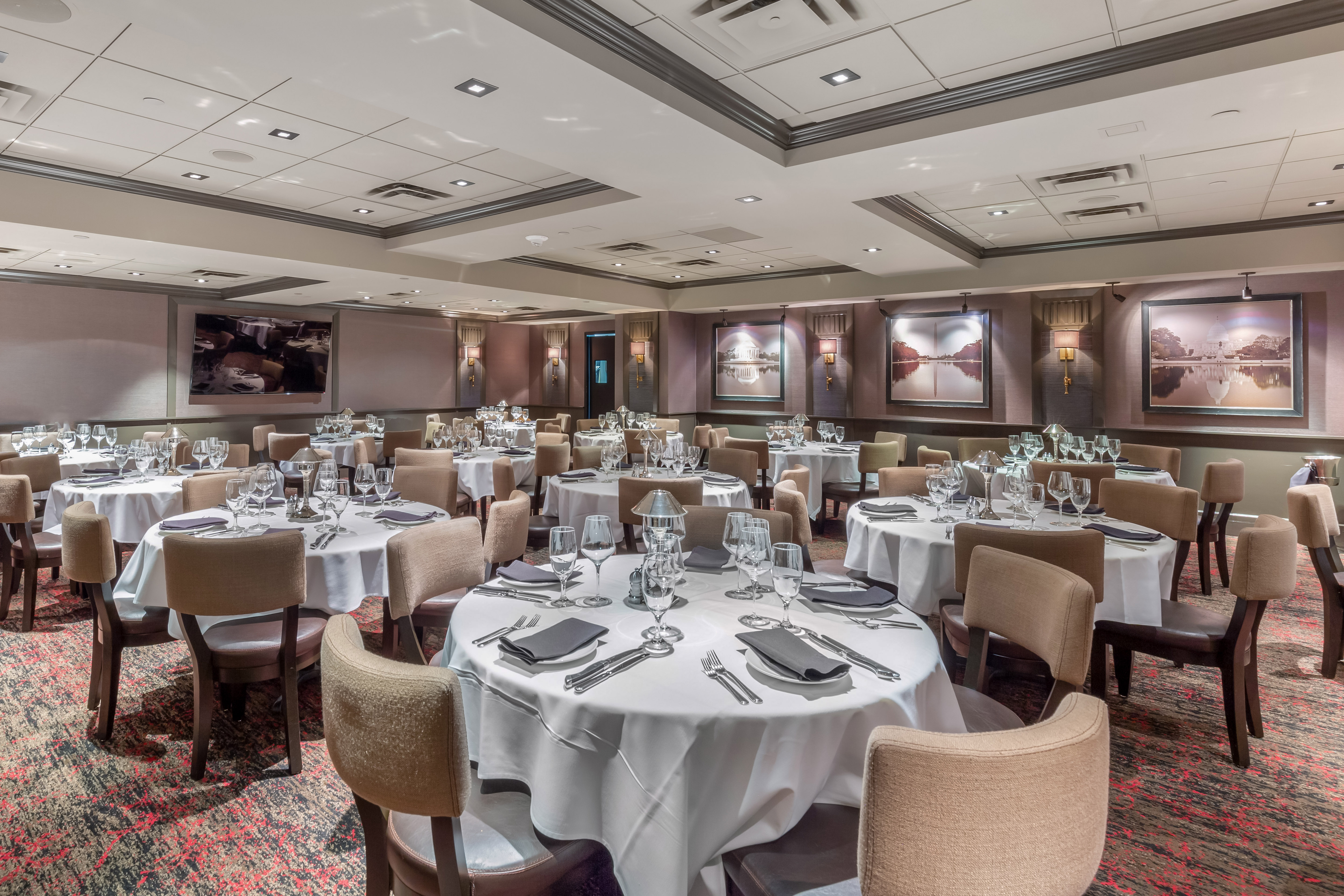 a large room with tables and chairs