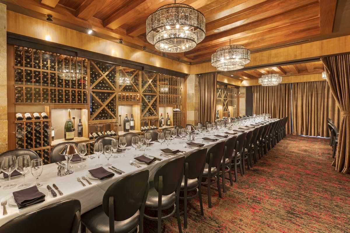 a dining room with a wine cellar
