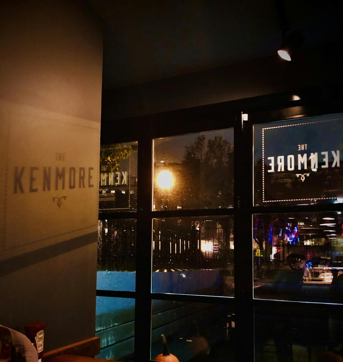 the kenmore logo on a window